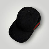 Casquette de baseball Secondstore Gucci noire avec monogramme GG ton sur ton et bande latérale rouge et verte
