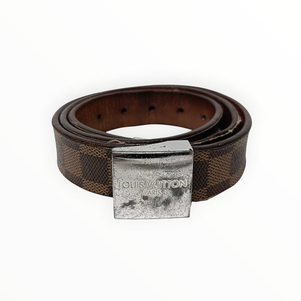 Ceinture Secondstore Louis Vuitton en toile Damier Ebene marron avec boucle métallique argentée gravée
