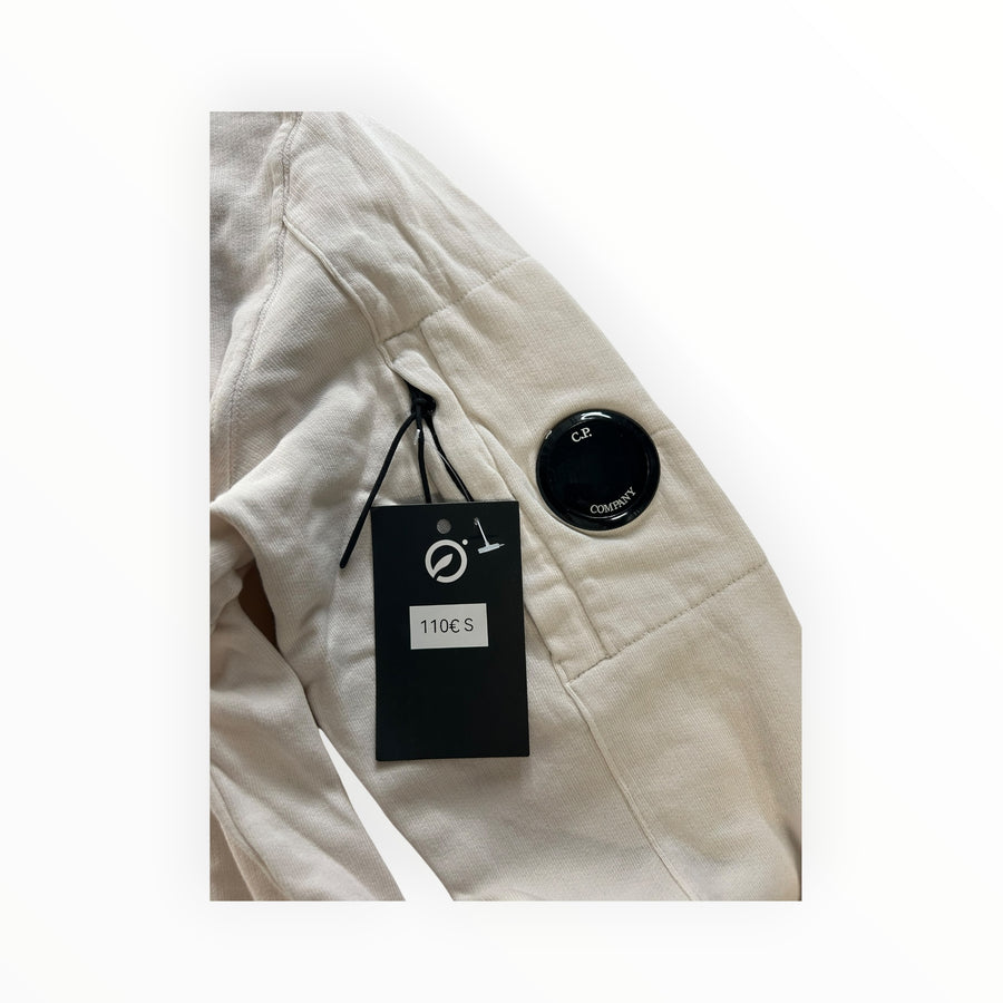 Secondstore C.P. Company beige cotton sweatshirt sleeve with iconic black lens pocket and brand tag