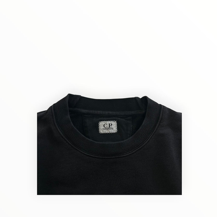 Secondstore C.P. Company black cotton crewneck sweatshirt with ribbed collar and branded inner neck label