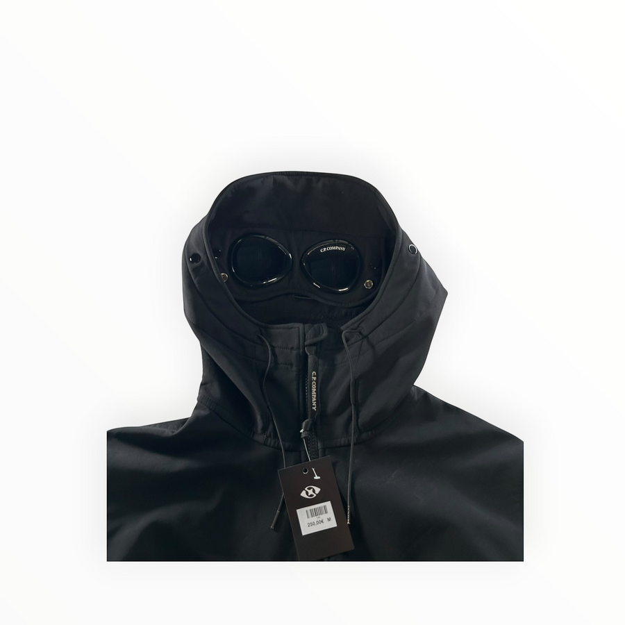 Secondstore black C.P. Company Goggle Jacket in recycled nylon with integrated hood goggles and front zip closure