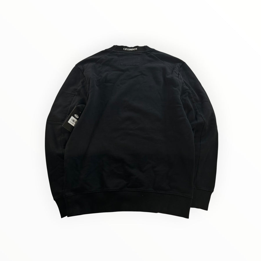 Back view of a black Secondstore C.P. Company crewneck sweatshirt in soft cotton with ribbed hem and cuffs