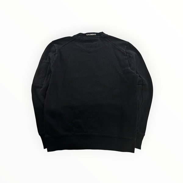 Secondstore C.P. Company black cotton crewneck sweatshirt, back view showing ribbed hem and collar details.