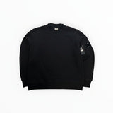Secondstore black C.P. Company crewneck sweatshirt in premium cotton with iconic sleeve lens pocket