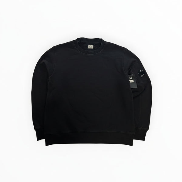 Secondstore black C.P. Company crewneck sweatshirt in premium cotton with iconic sleeve lens pocket