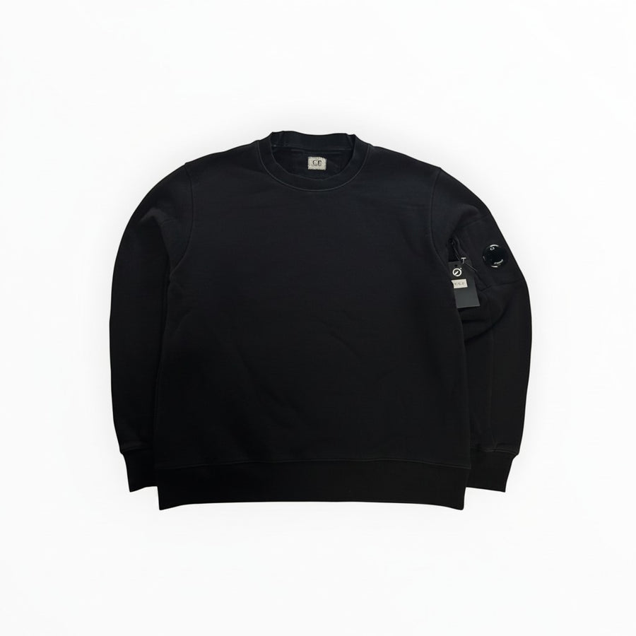 Secondstore black C.P. Company crewneck sweatshirt in premium cotton with iconic sleeve lens pocket