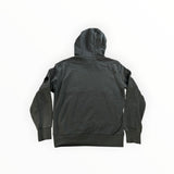 Secondstore C.P. Company charcoal grey cotton hooded sweatshirt with signature sleeve lens detail, back view.