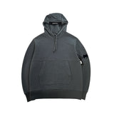 Secondstore charcoal grey C.P. Company cotton hooded sweatshirt with signature sleeve lens and front kangaroo pocket
