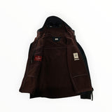 Secondstore C.P. Company Goggle Jacket in black with a deep burgundy fleece lining and signature hood lenses