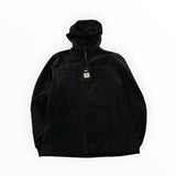 Veste noire Secondstore C.P. Company Goggle en tissu technique avec capuche à lunettes intégrées et poches zippées.