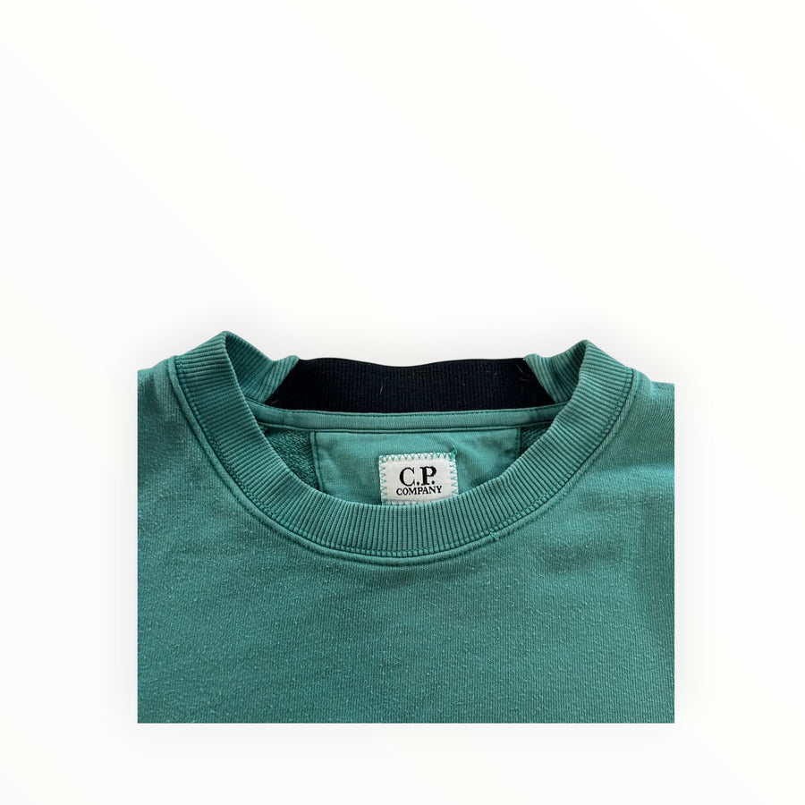 Secondstore C.P. Company emerald green cotton crewneck sweatshirt with ribbed collar and interior brand label