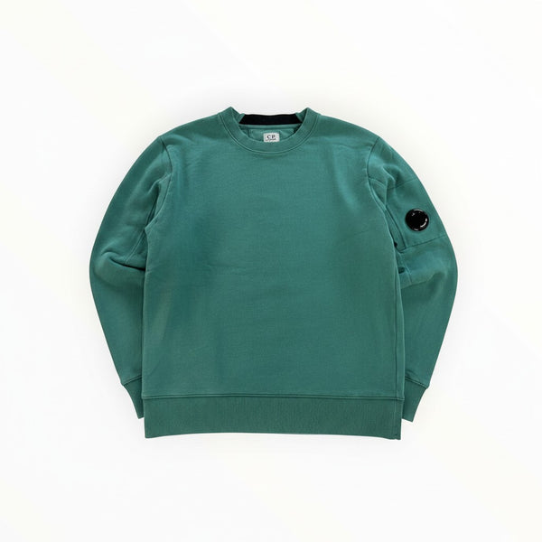 Secondstore C.P. Company green cotton crewneck sweatshirt with signature lens detail on the left sleeve.