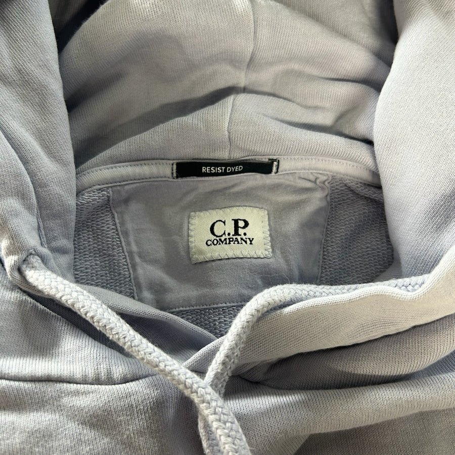 Secondstore C.P. Company light grey cotton hooded sweatshirt with Resist Dyed label and drawstring hood detail