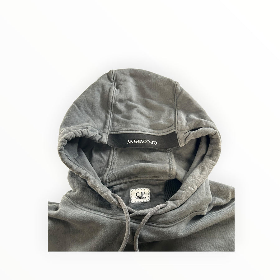 Secondstore C.P. Company charcoal grey cotton hooded sweatshirt with branded interior hood tape and drawstring