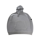 Secondstore light grey C.P. Company cotton hooded sweatshirt with front kangaroo pocket and signature sleeve lens