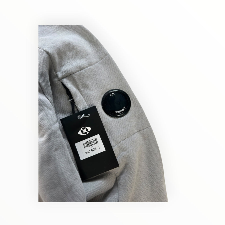 Secondstore grey C.P. Company cotton sweatshirt featuring the iconic sleeve lens pocket and brand tag.