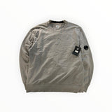 Secondstore C.P. Company grey cotton crewneck sweatshirt with iconic sleeve lens pocket and ribbed trim.