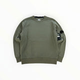 Secondstore khaki C.P. Company crewneck sweatshirt in cotton with ribbed trim and iconic lens detail on the sleeve.