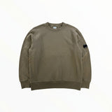 Secondstore C.P. Company khaki cotton crewneck sweatshirt with iconic lens detail on the left sleeve