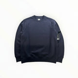 Secondstore navy C.P. Company crewneck sweatshirt in soft cotton with signature lens detail on the left sleeve.