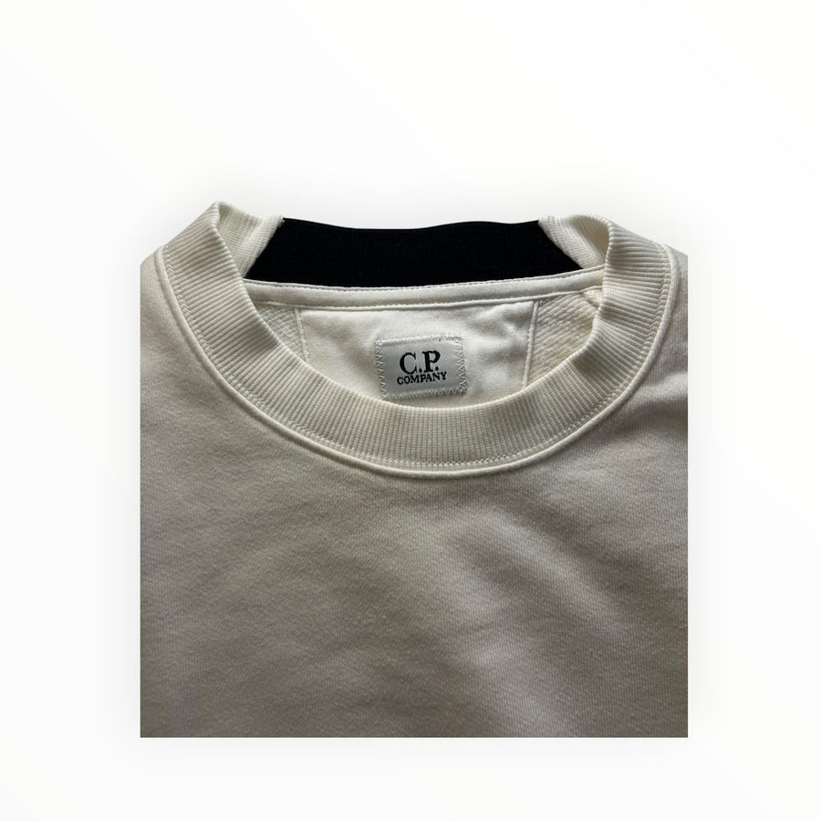 Secondstore C.P. Company off-white cotton crewneck sweatshirt with ribbed collar and interior brand label detail