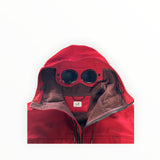Secondstore C.P. Company red soft-shell Goggle Jacket with fleece lining and integrated hood goggles