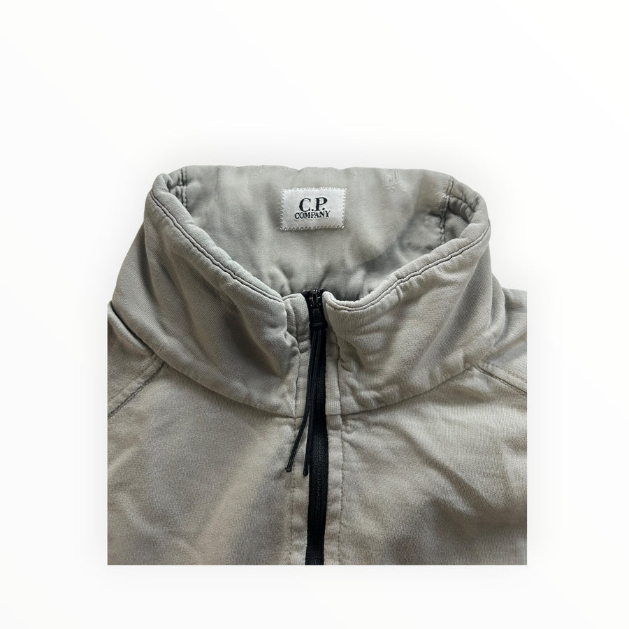 Secondstore C.P. Company sage-grey cotton quarter-zip sweatshirt with high-neck collar and branded inner label