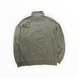 Back view of a Secondstore C.P. Company sage-grey cotton quarter-zip sweatshirt with ribbed hem and cuffs.
