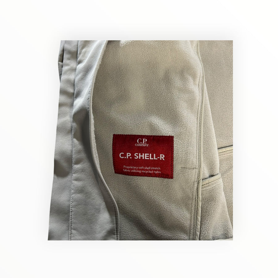 Secondstore C.P. Company beige soft shell jacket interior with C.P. Shell-R recycled nylon label