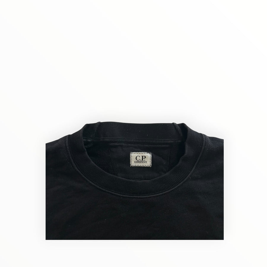 Sweat-shirt noir à col rond Secondstore C.P. Company en coton avec étiquette de marque cousue au niveau du col