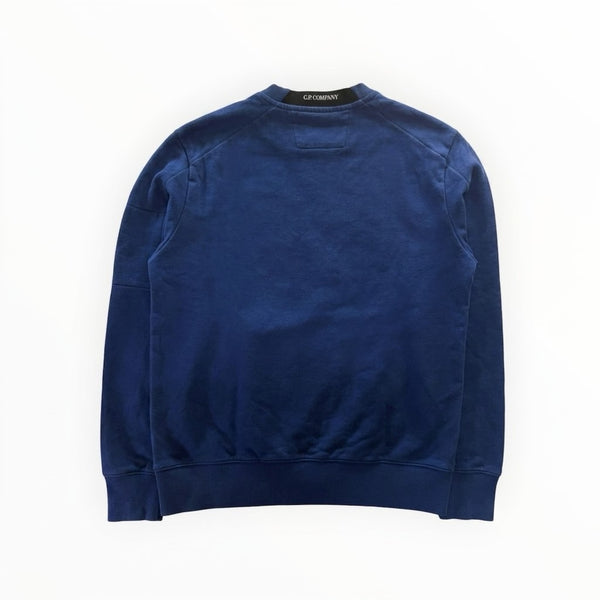 Vue arrière du sweat-shirt bleu Secondstore C.P. COMPANY en coton avec col rond et finitions en bords-côtes