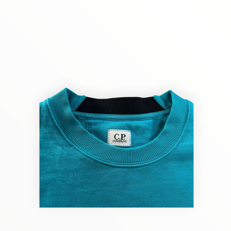 Sweat-shirt à col rond Secondstore C.P. Company en coton bleu sarcelle avec étiquette de marque au col