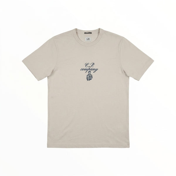 T-shirt Secondstore C.P. Company beige en coton mercerisé avec logo brodé sur la poitrine