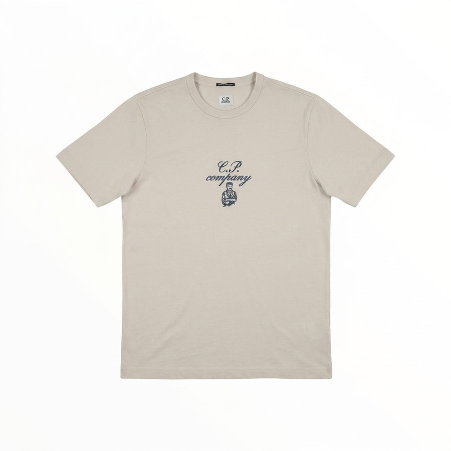 T-shirt Secondstore C.P. Company beige en coton mercerisé avec logo brodé sur la poitrine