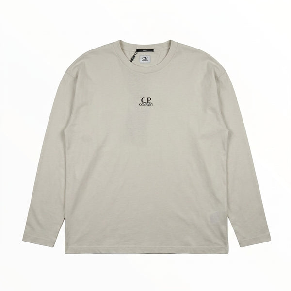 T-shirt à manches longues Secondstore C.P. Company beige en coton avec logo brodé sur la poitrine et coupe box fit