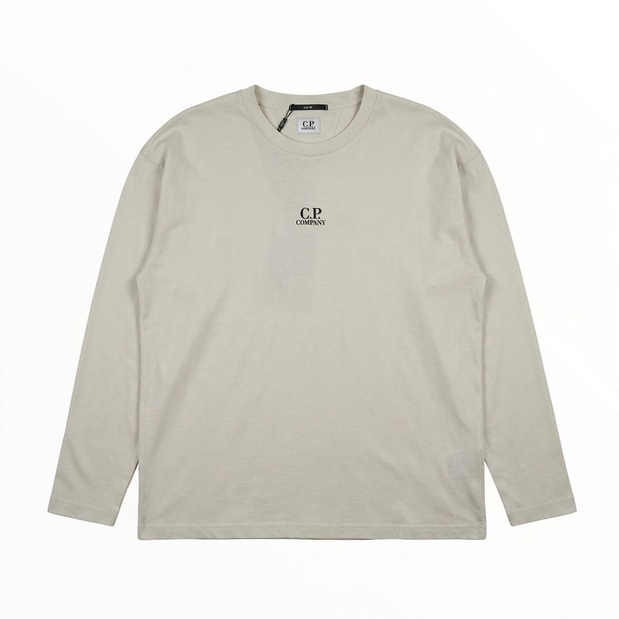T-shirt à manches longues Secondstore C.P. Company beige en coton avec logo brodé sur la poitrine et coupe box fit