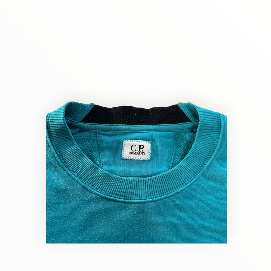 Secondstore C.P. Company teal cotton crewneck sweatshirt with ribbed collar and internal brand label