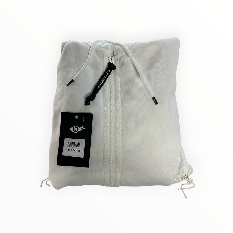 Secondstore C.P. Company white cotton full zip hooded sweatshirt with branded tag and drawstring hood