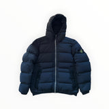 Doudoune noire Secondstore Stone Island en nylon stretch avec capuche et badge emblématique sur la manche