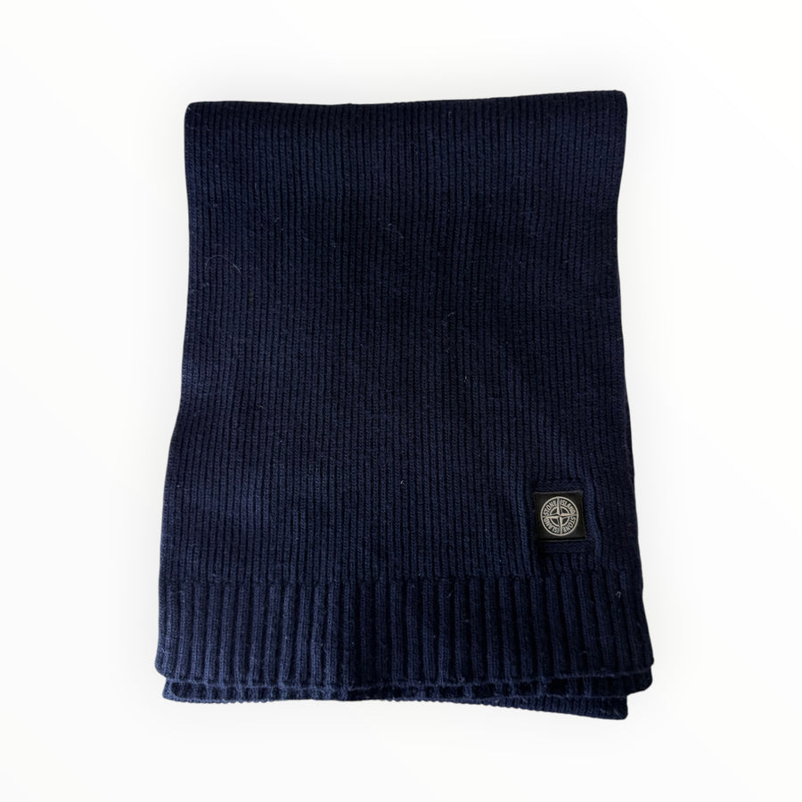 Écharpe Secondstore Stone Island Junior en maille côtelée bleu marine avec écusson logo emblématique