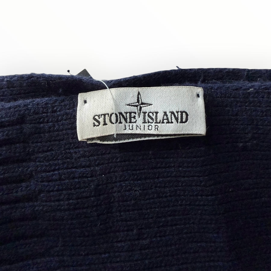 Écharpe en maille côtelée bleu marine Secondstore avec étiquette Stone Island Junior cousue