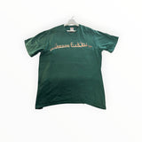 Secondstore forest green cotton t-shirt with a bold graphic print on the chest and a classic crew neck design.