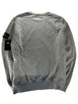 Secondstore grey Stone Island crewneck sweatshirt in cotton fleece with signature compass patch on the left sleeve.