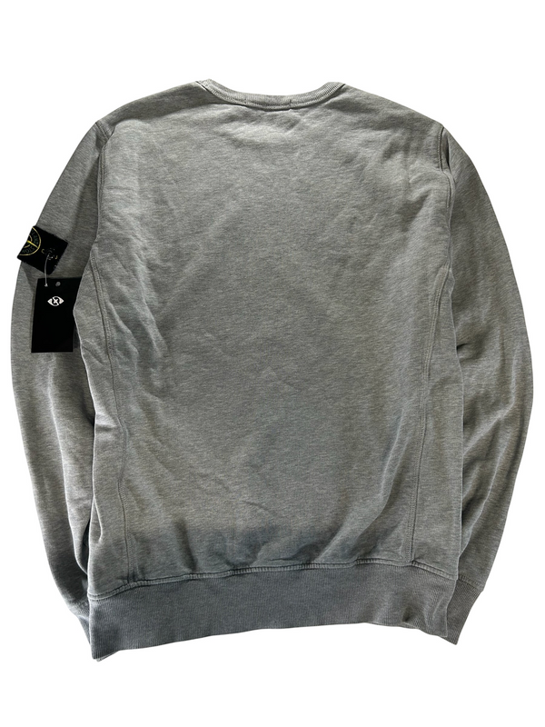Secondstore grey Stone Island crewneck sweatshirt in cotton fleece with signature compass patch on the left sleeve.
