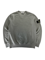 Secondstore grey Stone Island crewneck sweatshirt in soft cotton with signature compass patch on the sleeve