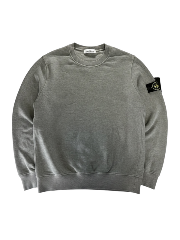 Secondstore grey Stone Island crewneck sweatshirt in soft cotton with signature compass patch on the sleeve