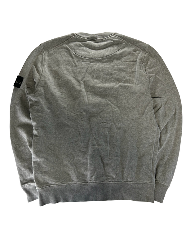 Secondstore grey Stone Island crewneck sweatshirt in soft cotton with ribbed cuffs and signature sleeve compass patch.