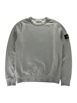 Secondstore grey Stone Island crewneck sweatshirt in cotton fleece with signature compass patch on the left sleeve.