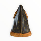 Vue latérale du sac à main Secondstore Louis Vuitton Alma en toile Monogram avec finitions en cuir naturel