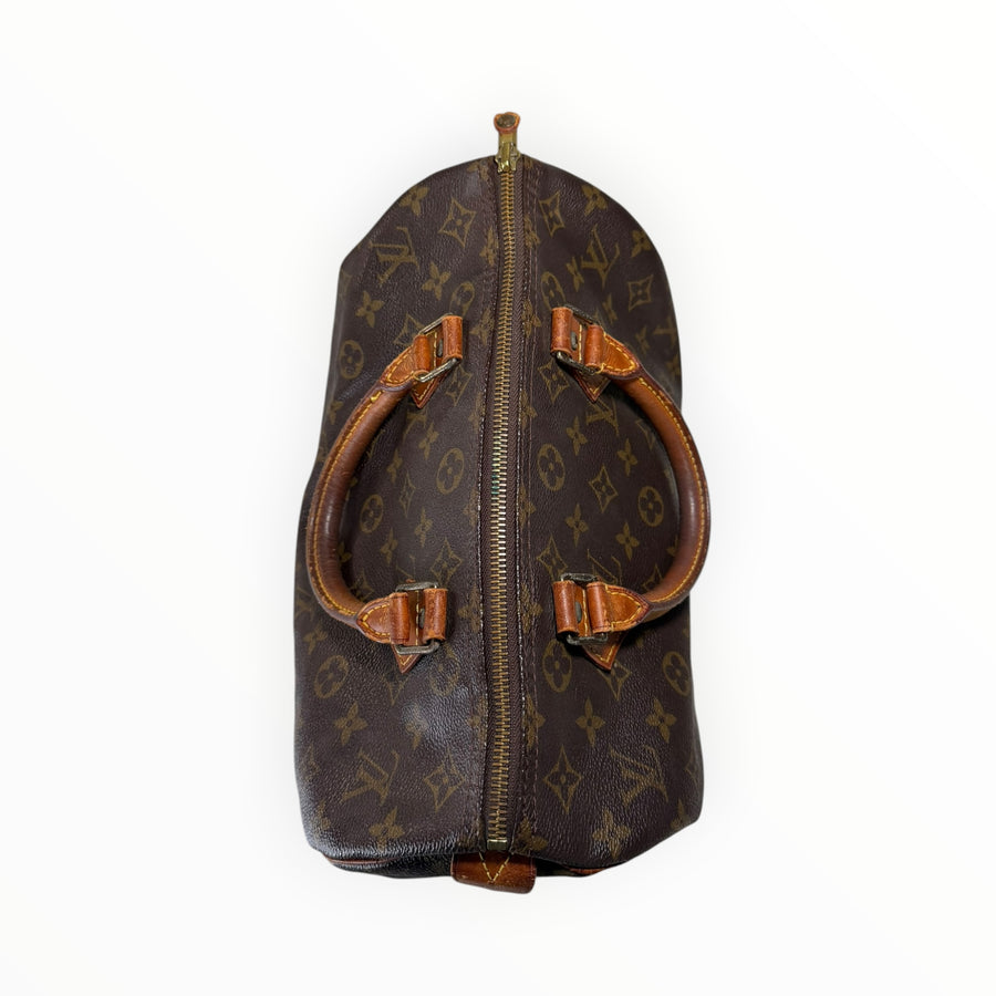 Sac à main Secondstore Louis Vuitton Speedy en toile Monogram marron avec anses et finitions en cuir naturel